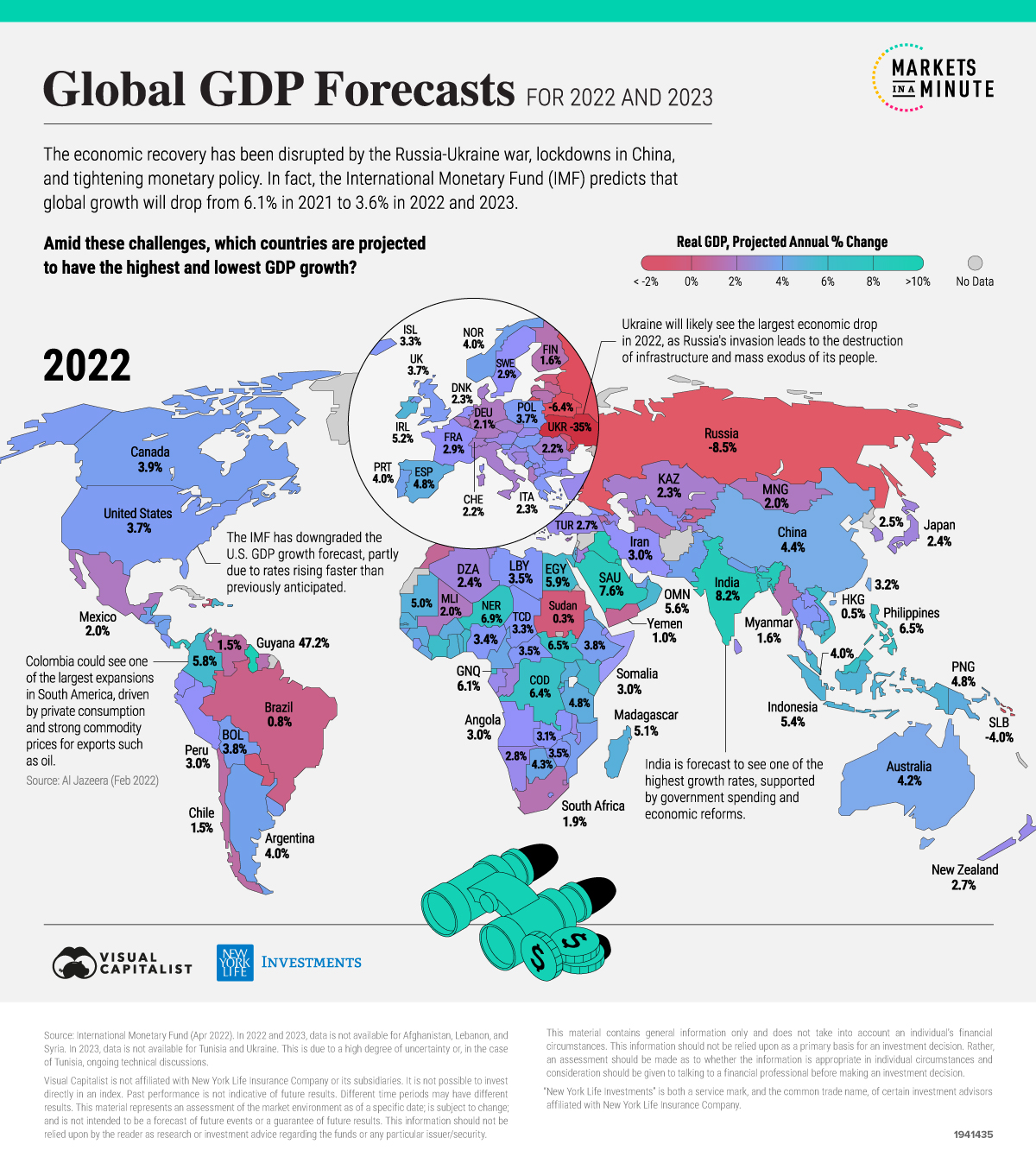 World map shaded according to GDP growth by country in 2022